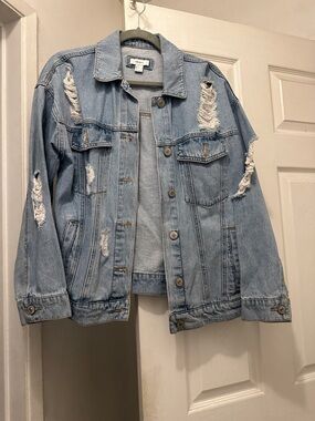 Forever 21 Light Blue Distressed Denim Jacket